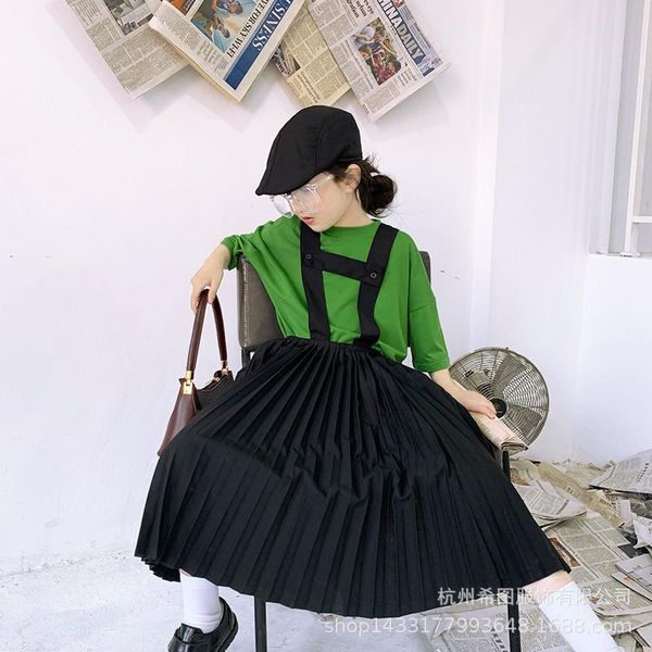 

spring and summer girl skirt japanese black strap pleated a-line tide skirts, Blue