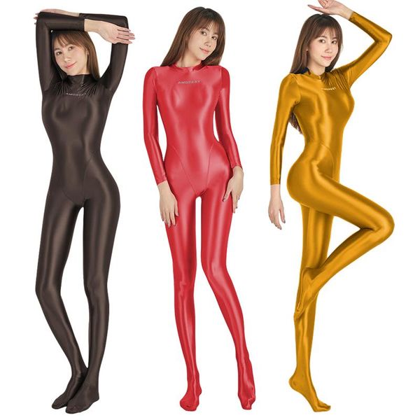 

one-piece suits men women swimsuit shiny tights oily silky sports bodysuit bike pantyhose wetsuit bathing large size