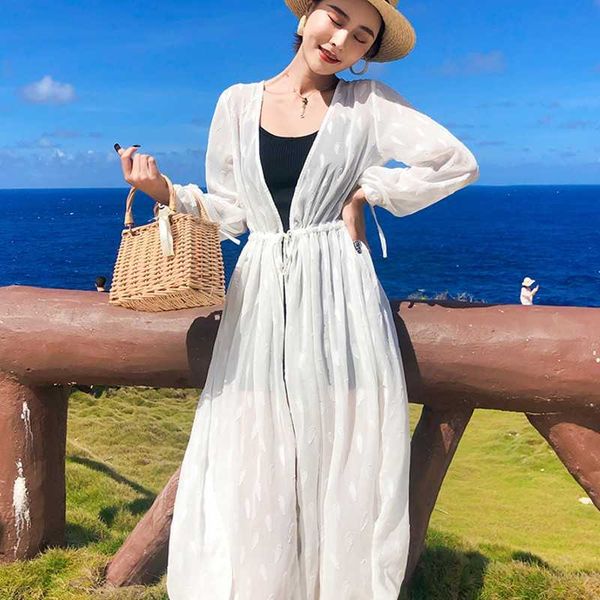 

blouse covers-up beach coat swimsuit cover-ups lace beachwear sun protection clothes knitted cover-up 210601, White