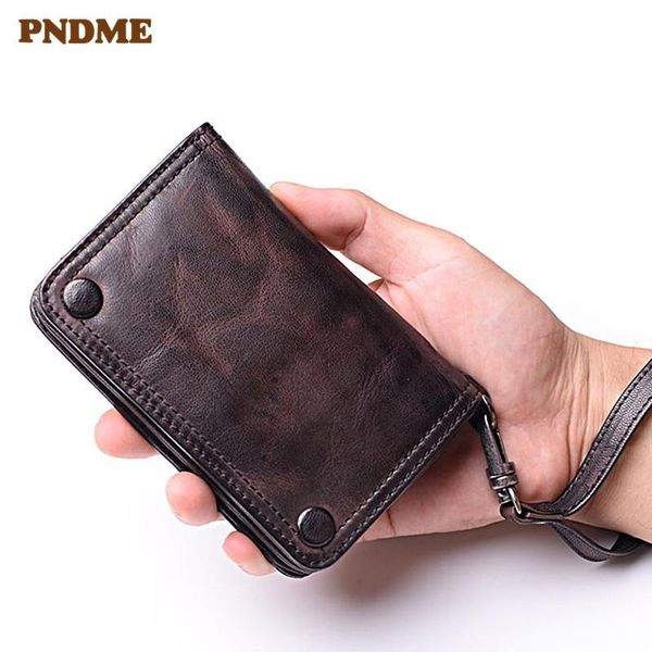 

wallets pndme fashion vintage handmade genuine leather women's wallet simple luxury sheepskin men teens card holder purse, Red;black