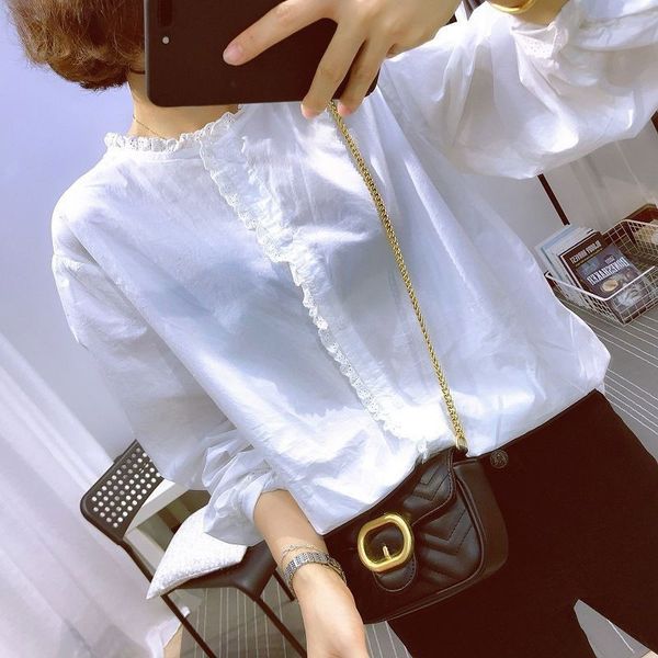 

women's blouses & shirts spring autumn korea fashion women long sleeve loose white shirts all-matched casual o-neck blouse femme