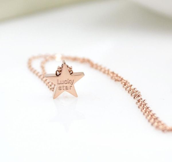 

pink gold color stainless steel lucky star pendant necklace women chain, fashion choker necklaces pendants collier femme jewelry, Silver