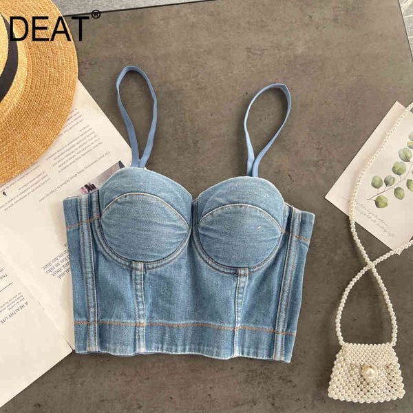 

spring arrivals solid color v-neck open back bra denim vest mz725 210421, White