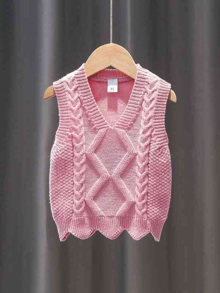 

baby scallop trim cable knit sweater vest she, Blue