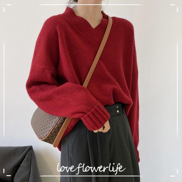 

women's knits & tees cozok year red v-neck basic sweater 2021 spring pullover long sleeve thick jh9278, White