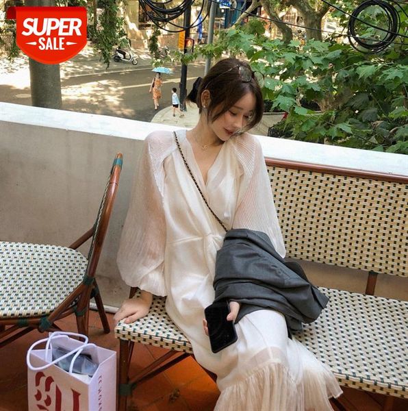 

lantern sleeve xiaozhong design long skirt loose solid color gentle temperament dress can be issued on behalf of #md8z, Black;gray