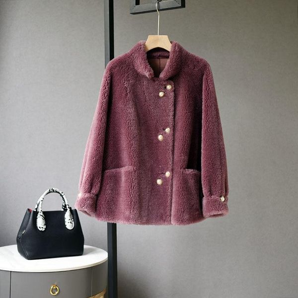 

women's fur & faux women 2021 autumn winter real lamb coat female genuine sheep shearing jackets ladies short casual warm outerwear s97, Black