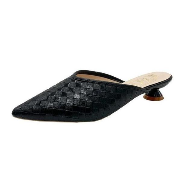 

slippers ladies fashion pointed toe mid-heel women's shoes spring 2021 muller black high heels lady slides