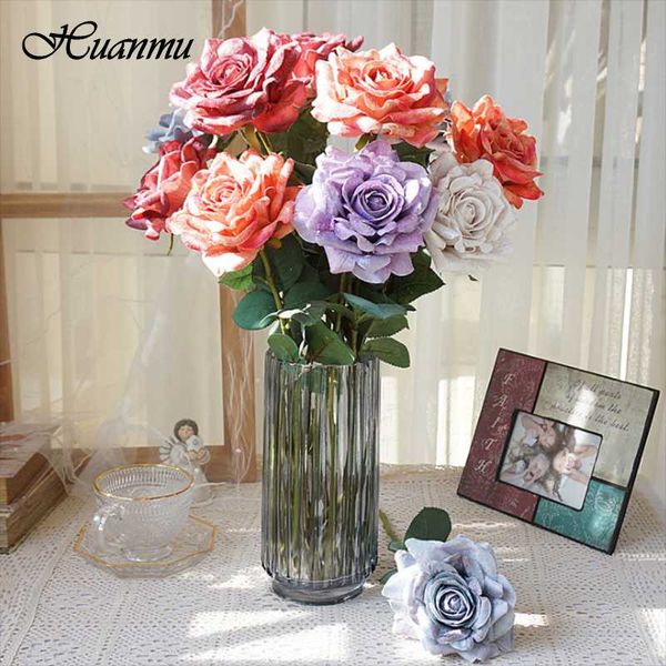 

decorative flowers & wreaths 1pc flannel curled big rose artificial head silk flower for wedding home decoration fake diy bouquet