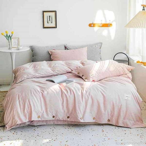 

home duvet cover with buttons closure twin  king size 100% cotton 4pcs solid luxurious soft bedding set bed sheet
