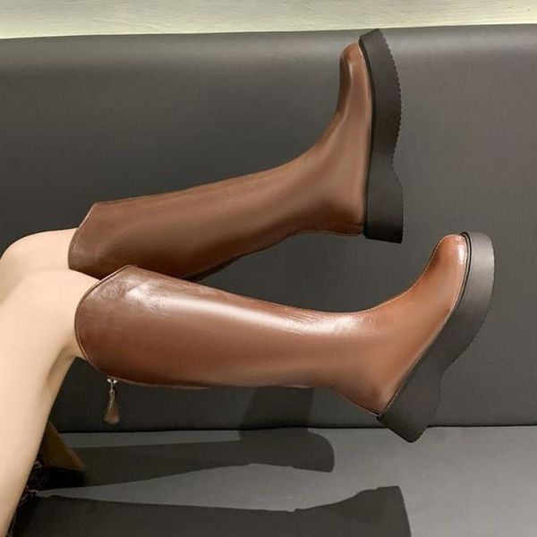 

boots riding 2022 women shoes thick heels knee high zipper lady long autumn winter ytmtloy round toe botines de mujer sexy, Black