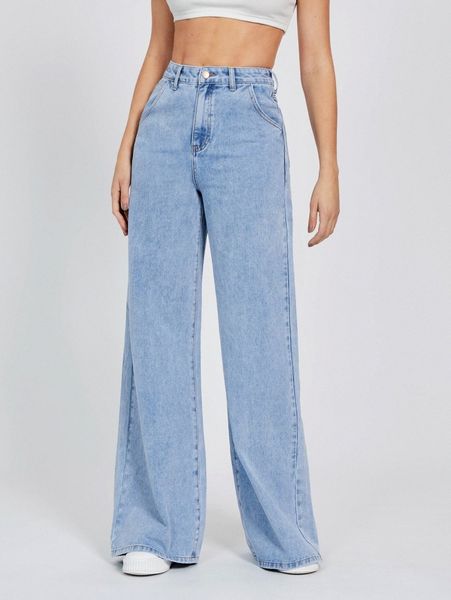 

tall zipper fly wide leg jeans w3dr#, Blue