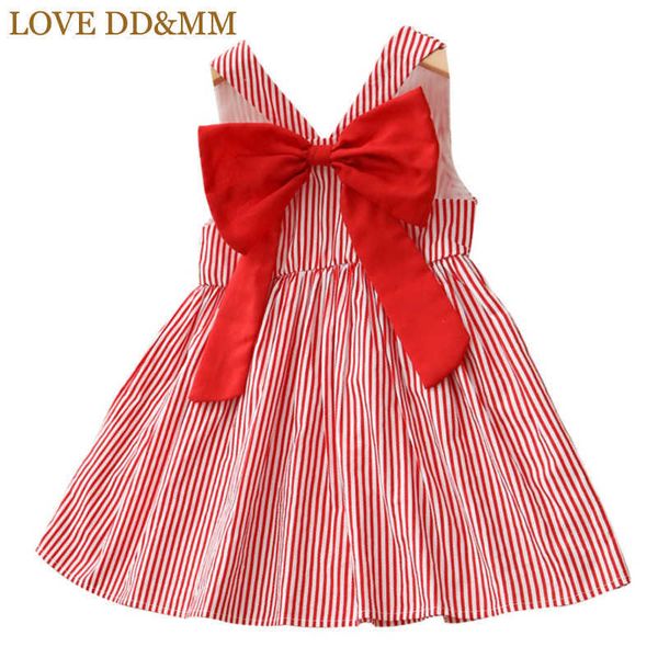 

love dd&mm girls dresses summer children's clothing girls cute ocean backless striped bow cotton vest sweet dress 210715, Red;yellow