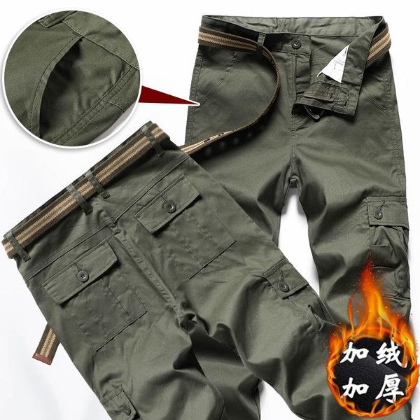 

men's pants winter thicken fleece army cargo tactical overalls military cotton casual trousers warm loose baggy joger, Black