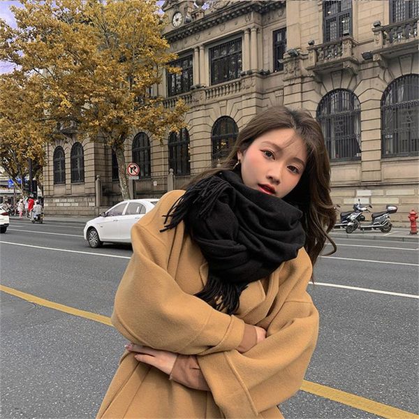 

scarves scarf female 2021 winter korean version of ins wind soft waxy imitation cashmere wild warm pure color bib simple shawl, Blue;gray