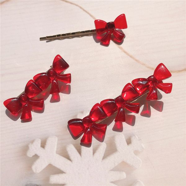 

2021 new korean sweet girl simple cute red bow duckbill clip headdress graceful fashion women's hairpins hair accessories, Slivery;white