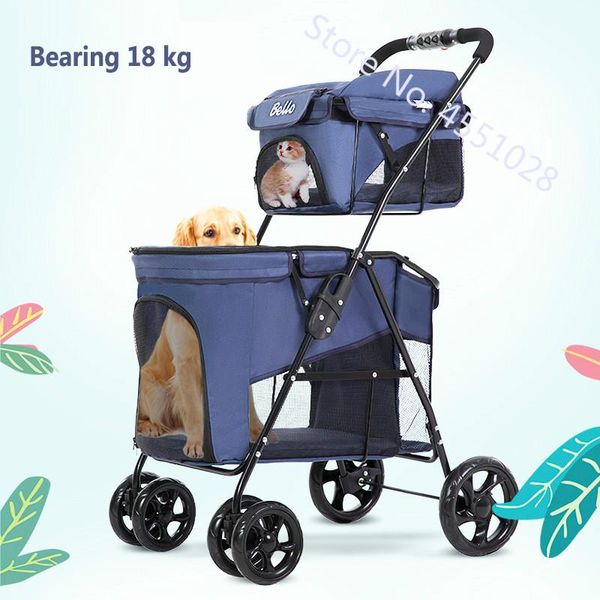 

dog car seat covers lightweight folding pet double-layer trolley stroller cat cage four-wheeled outdoor travel
