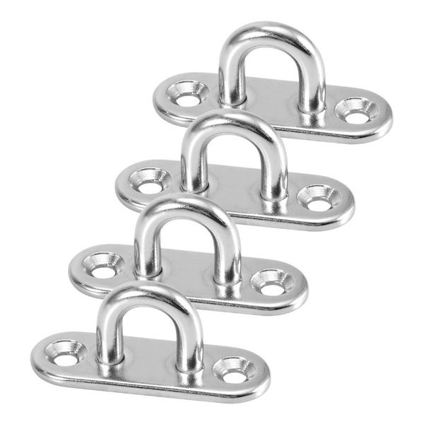 

hooks & rails 4 pcs stainless steel oblong pad eye plate staple ring hook loop u-shaped design screws mount hanger