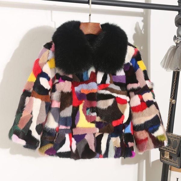 

women's fur & faux genuine real natural mink coat with collar fashion multi-color colorful winter jacket custom any size, Black