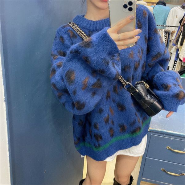

women's sweaters loose sweater with a chic rectari leopard print, stylish korean and bfrf, White;black