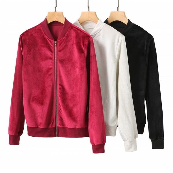 

women's jackets 2021 xxl spring and autumn fashion large size casual velvet baseball uniform woman jacket short black white red, Black;brown