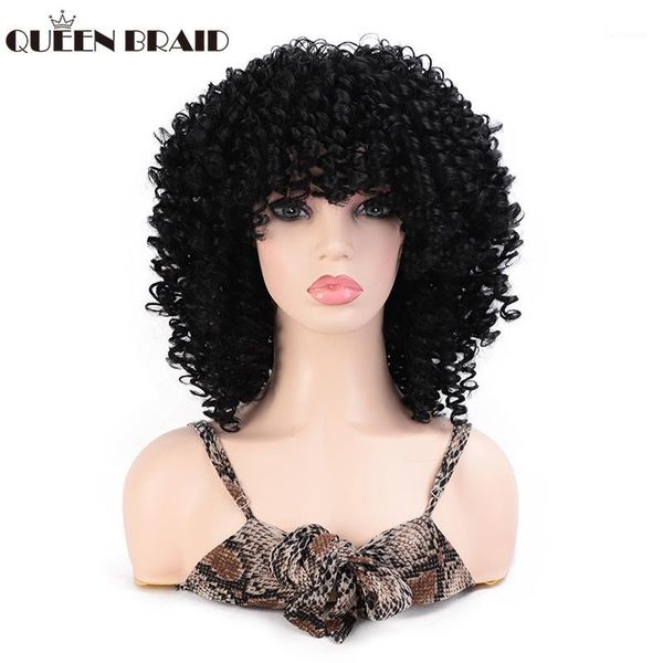 

queen braid women's afro synthetic curly wigs for black women heat resistant natural hair wig1