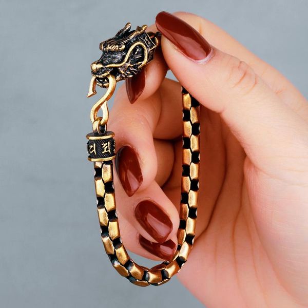 

chinese dragon mens copper bracelet brass bangle amulet vintage punk hip hop for male boyfriend jewelry creative gifts wholesale charm brace, Golden;silver