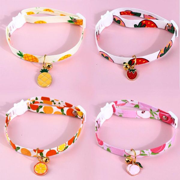 

cat collars & leads pet fruit bell adjustable safety buckle pineapple strawberry collar dog accessories necklace decoration