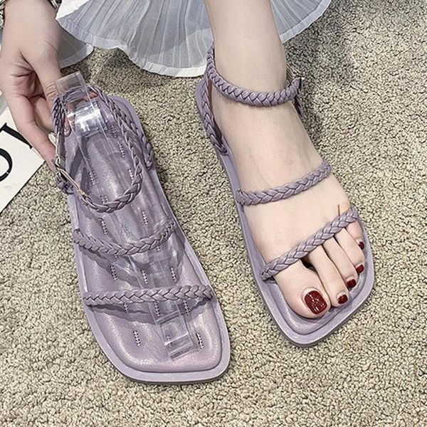 

sagace flat sandals women 2021 fashion bottom round head non-slip beach shoes zapatos verano mujer, Black