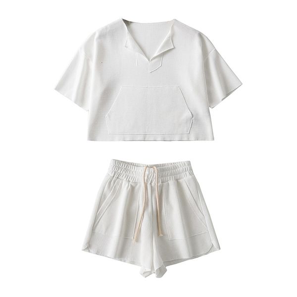 

women's shorts loose girls jogging waffle fabric suits 2021 summer fashion ladies soft tshirts suit sweet women two piece set chic, White;black