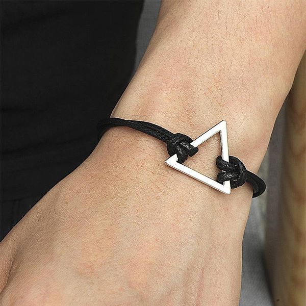 

charm bracelets 2021 fashion stainless steel triangle men bracelet two-lay black rope chain for women jewelry gift, Golden;silver
