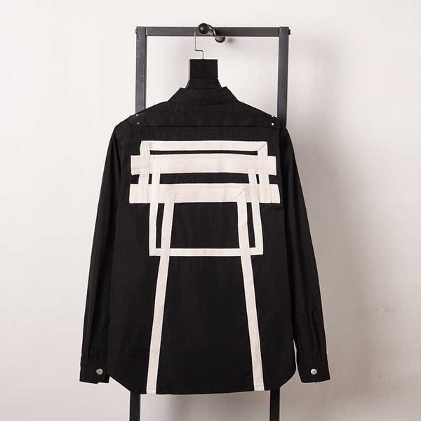 

men's shirts 2020 new autumn and winter ro series dark street ribbon splicing high version heavy industry button up shirt cardigan coat, White;black