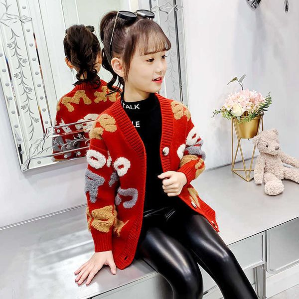 

girls sweater baby's coat outwear 2021 v neck plus velvet thicken warm winter autumn knitting cardigan children's clothing y1024, Blue