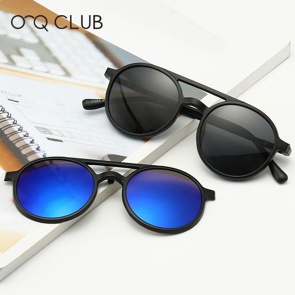 

sunglasses o-q club 6 in 1 magnetic clip on round polarized fashion women men eyeglasses frame dirving outdoors glasses 2306a, White;black