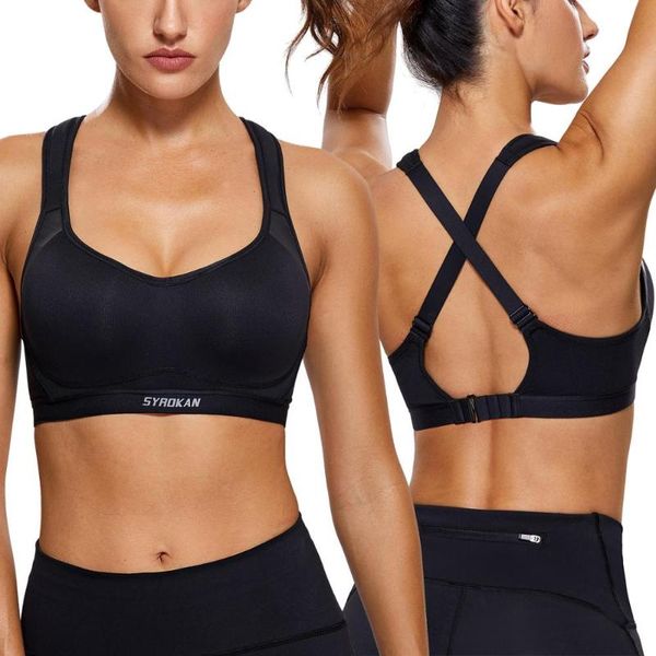 

gym clothing women's high impact cross-back full coverage sports bra with integrated wire, White;black