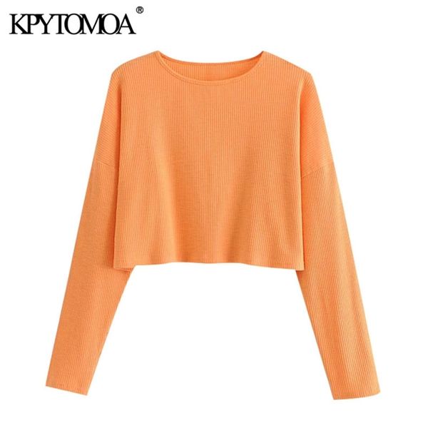 

women fashion loose cropped orange knitted sweater o neck long sleeve female pullovers chic 210420, White;black