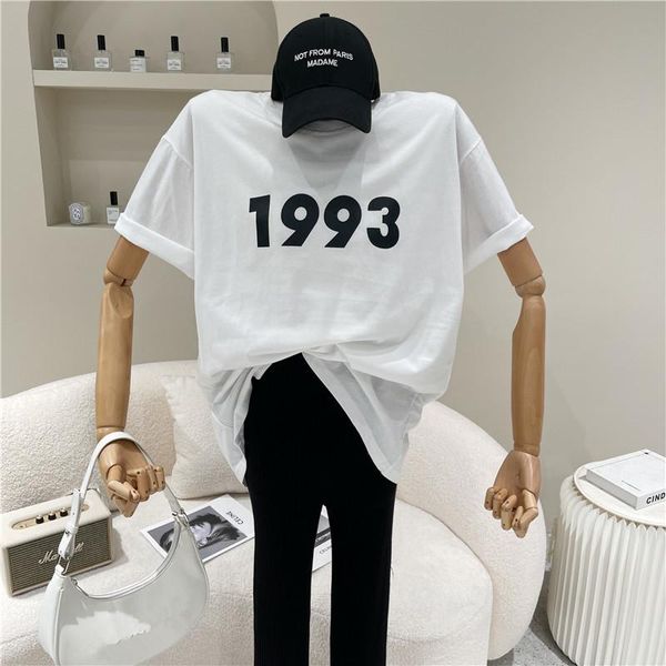 

women's t-shirt women clothing summer 2021 niche design fashion simple number print round neck short sleeve versatile casual couple top, White