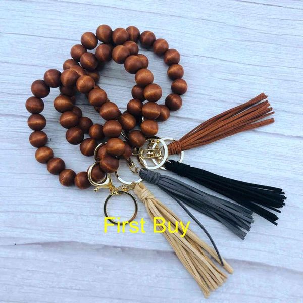 

100pcs/lot 2021 design wooden keychain bracelet customized personalized key ring bangle with tassel party favor
