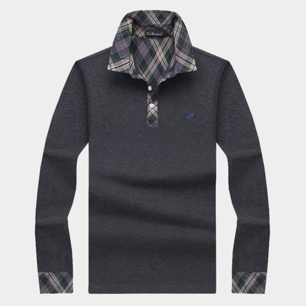 

Men's Lapel long sve solid color loose T-shirt, busins casual shirt, middle-aged and elderly polo collar, w size, White;black