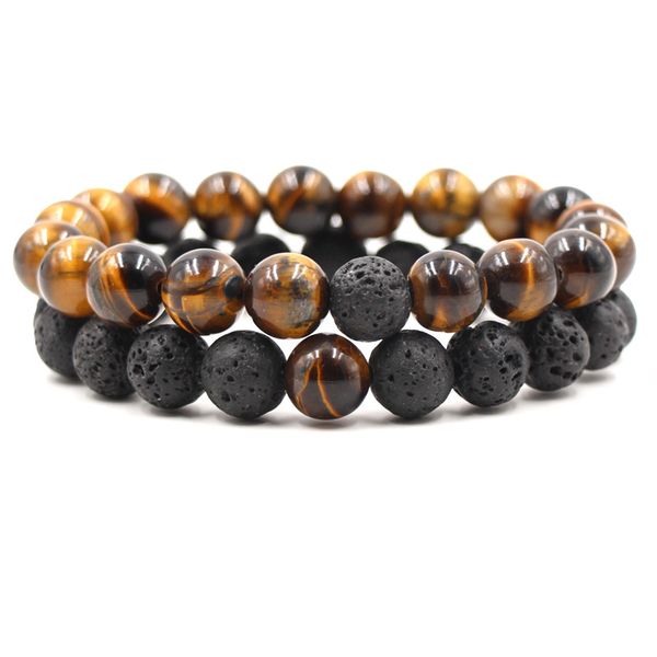 

2pcs/set 10mm natural lava stone strands beaded bracelets adjustable charm for women men lover yoga jewelry, Black