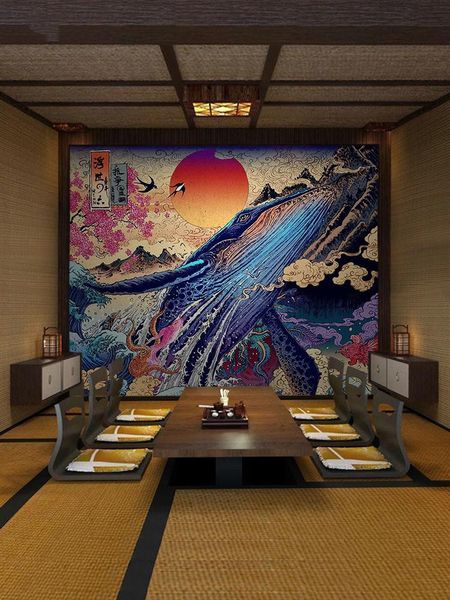 

japanese style floating background mural bedroom and wind self adhesive sushi restaurant decoration wave picture wallpaper wallpapers