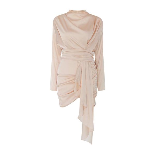 

casual dresses 2021 spring autumn women satin mini dress long sleeve bodycon club celebrity party elegant, Black;gray