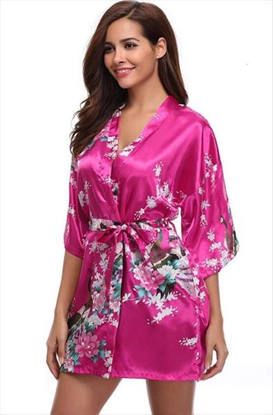

plus size xxxl short women sleepwear satin robe printed floral nightgown kimono brides bridesmaid wedding dressing gown, Black;red
