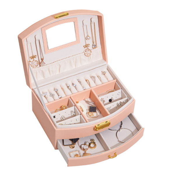 

classical leather jewelry box with mirror and der necklace holder, Black;white