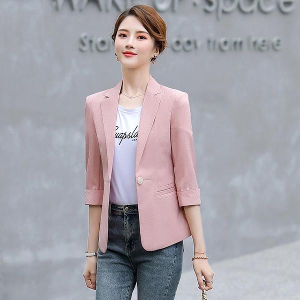 

spring summer striped pink blazer elegant slim half coat business office clothes women work uniform designs jacket women's suits & blaz, White;black