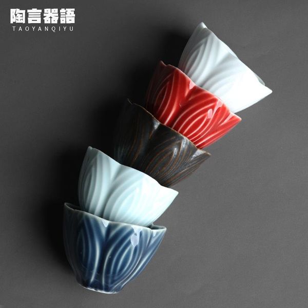 

cups & saucers jingdezhen relief petal shape large master cup shadow green personality tea ceremony zen chinese style teacup 130ml