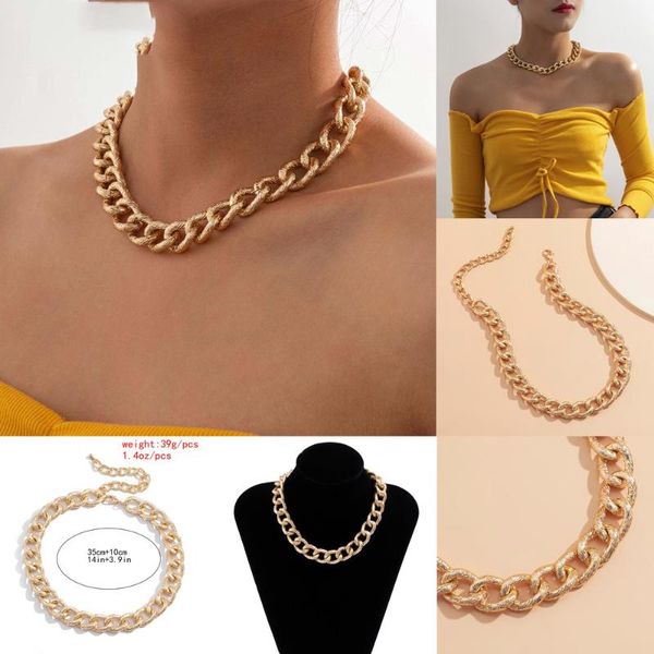 

vintage big cuban chunky thick chain necklace women men bamboo twisted aluminum choker punk jewelry gifts chains, Silver