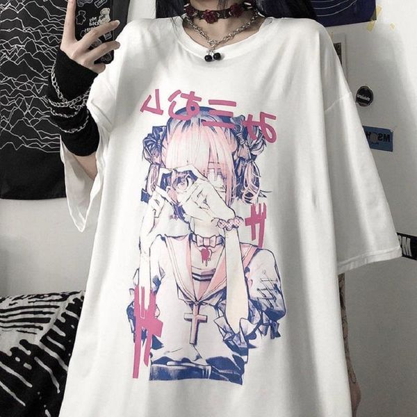 

women's t-shirt 2021 summer short-sleeved female korean japanese ins harajuku style anime girl printed loose student tide, White