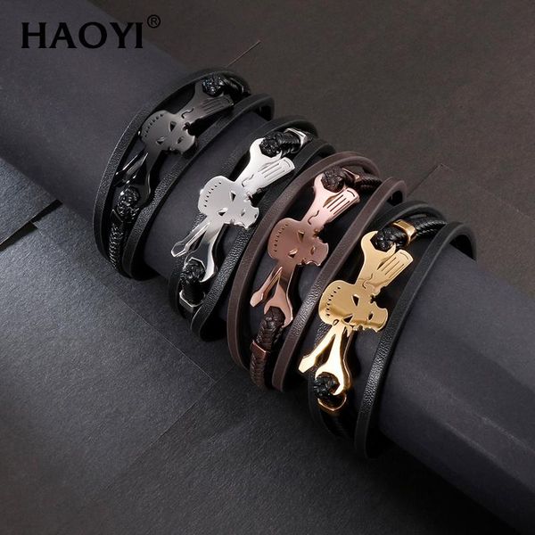 

charm bracelets luxury multi-color skull style multi-layer design stainless steel fashion men leather bracelet the gift for your partner, Golden;silver