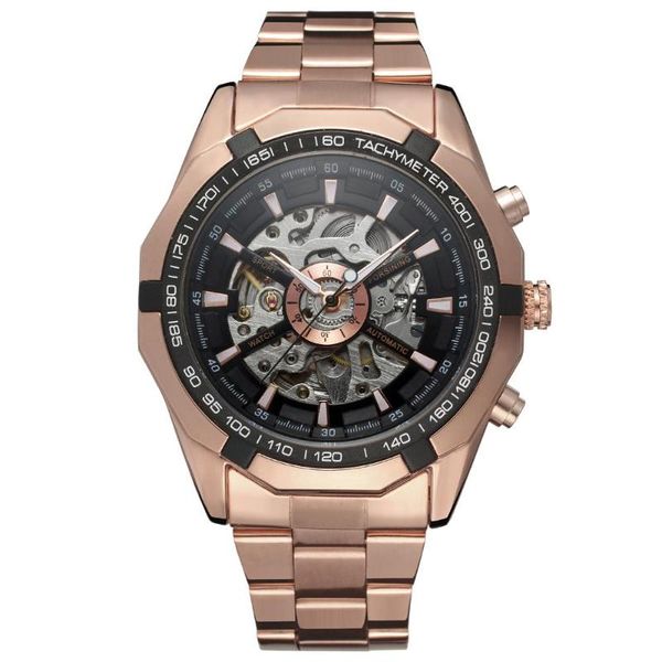 

wristwatches forsining fashion trend men's and women's watches round hollow dial automatic mechanical wrist, Slivery;brown